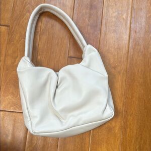 STAUD Felix Off White Leather Gathered Shoulder Bag